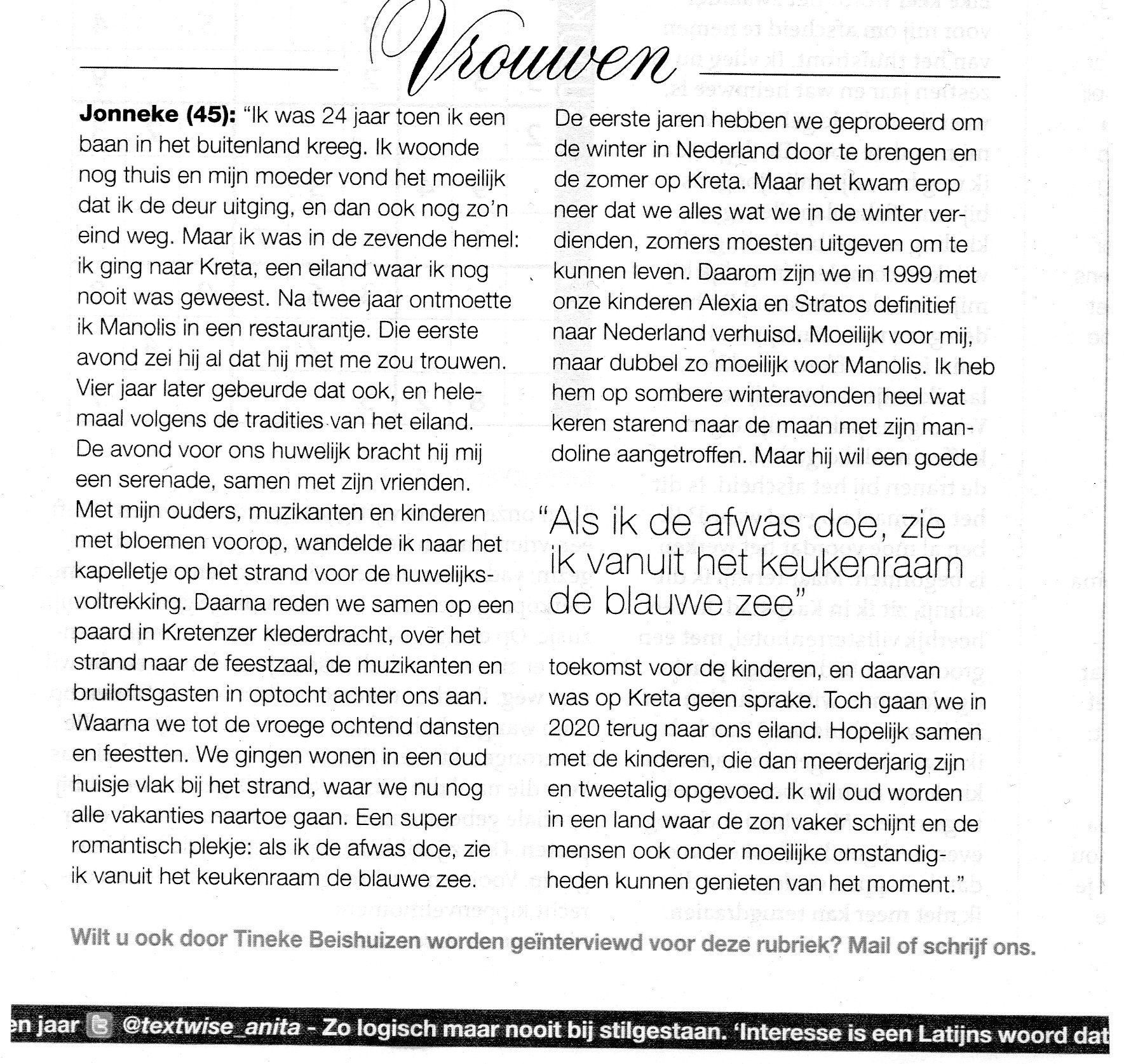 scan van het Libelle-interview met Jonneke en Manolis